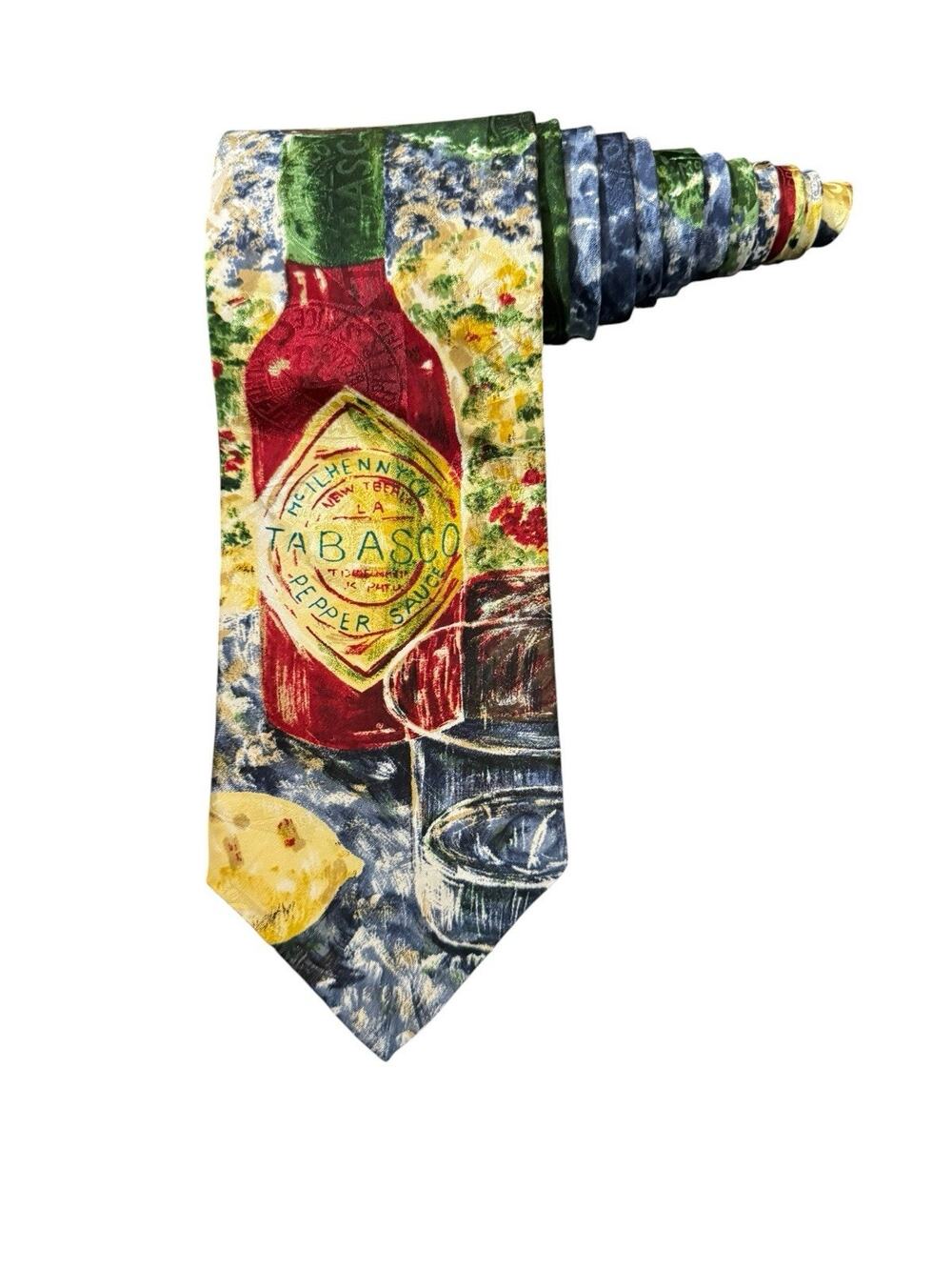 Tabasco Sauce Bottle Painting Impressionist Vintage Novelty Necktie 100% Silk